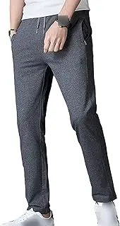 [Generic] Mens Flat Front Drawstring Cotton Sweatpants Casual Athletic Pants Open Bottom Straight-Fit Zip Pockets Trousers