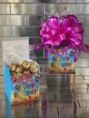 Kids Happy Birthday Reese’s Peanut Butter Cups Gift Basket-Box Wrap & Pink Bow
