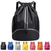 Drawstring Backpack Sports Gym Sackpack with Side Mesh Pockets Shoe Black