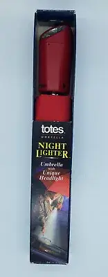 NEW Vintage Red Totes Night Lighter Umbrella With Built In Falsh Light