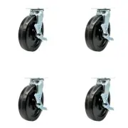 8 Inch Phenolic Swivel Caster Set with Roller Bearings and Brakes Service Caster