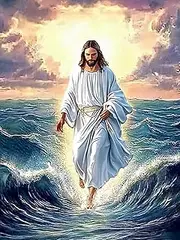 DIYDECORFUN Jesus Walk On Sea Diamond Painting Kits for Adults, 5D Jesus Christ Diamond Art Kits, Full Round Diamond Dots Painting with Numbers,Religious Christmas Beads Gem Art for Decor12x16Inches