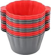 Mirenlife 12 Pack Reusable Non-stick Large Silicone Baking Cups, 3.54 Inch Jumbo Silicone Cupcake Liners, Cake Molds with Handles, Large Muffin cups, Red and Gray