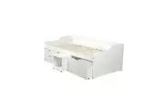 Design Square Wooden Timber Solid Pine Day Bed W/ Storage Drawers - White