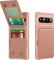Dteck for Google Pixel 7a Case (6.1") 2023, PU Leather/Plastic Phone Case with Magnetic Button Closure Credit Card Holder Slots, Wallet/Kickstand Function, Lightweight Protective Solid Cover, Rosegold