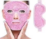 LEIAOLY ice mask,cooling eye mask,Cooling Ice Face Eye Mask for Reducing Puffiness, Bags Under Eyes,Sinus,Redness,Pain Relief,Dark Circles, Migraine,Pink(1* Eye Mask+1*Face Mask)
