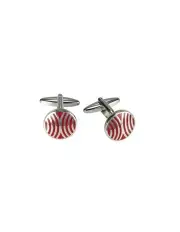 [Cudworth] Polished Rhodium Plated Radio Wave Pattern Enamel Round Cufflinks in Red