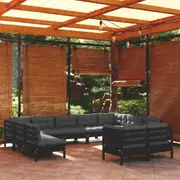 11 Piece Garden Lounge Set with Cushions Black Solid Pinewood vidaXL