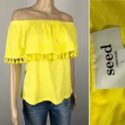 ** SEED HERITAGE ** NEW $49.95 * Sz XS (8) Yellow Tassle Summer Off Shoulder Top