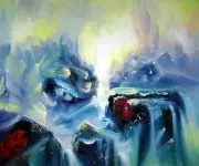 20x24 Blue Volcano Magma Oil Painting Modern Nonobjective