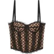 Gucci GG Net Corset Black Nude Lace All Over Logo Bustier Lace Shirt Top S Small