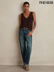 Reiss Mid Blue Belinda Petite Straight-Leg Turn-Up Jeans (H14421) | $280