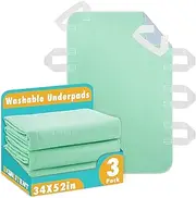 Bunlitent Incontinence Washable Bed Pads with 8 Sturdy Handles, 34”×52”,3 Pack, Positioning Bed Pads for Elderly, Bedridden, Disabled, Transferring,Mattress Protection, Reusable Underpads