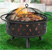 32" Fire Pit BBQ Grill Smoker 2in1 Portable Outdoor Fireplace Patio Heater Pits