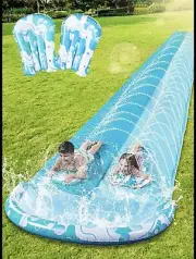 Sloosh 22.5ft Double Water Slide, Heavy Duty Lawn Water Slide with Sprinkler ...