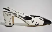 Chanel 23P Mademoisele Coco Sling White Black CC Logo Slingback Sandal Heel 37.5