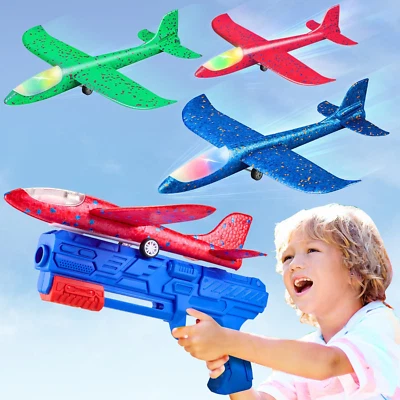 Toy Airplane, 3 Pack Airplane Launcher Toys 2 Flight Mode Glider Plane Outdoor T
