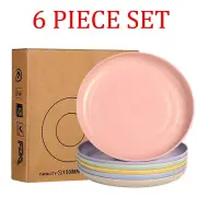 6 Sets Lightweight Wheat Straw Plate Degradable 6" Unbreakable Dinner Plates
