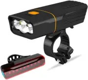 USB Rechargeable Bike Light Front, Super Bright 3 Led 3000 Lumens, Runtime 10...