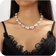 [Wonlte] Baroque Pearl Necklace for Women Trendy Irregular Pearl Choker Necklace Dainty White Pearl Beaded Necklace Chunky Pearl Statement Necklace Pearl Jewelry for Women