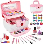 Zibeem Girls Makeup Kit,Kids Makeup Set with Princess Cosmetic Case - Portable Toddler Makeup Case Set, Princess Cosmetic Case Kids Makeup Set No Burden The Skin