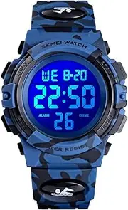 [Dayllon] Kids Digital Watch Outdoor Sports 50M Waterproof Electronic Watches Alarm Clock 12/24 H Stopwatch Calendar Boy Wristwatch - Blue, Blue, Modern