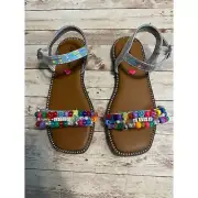 Steve Madden Pattie Flat Sandals Girls Size 2 Beaded Love Blingy Strappy Flats