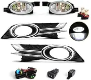 Fog Lights Car Front Bumper Fog Lamp Headlight Halogen LED White Blubs Chrome Cover Wire Switch 12V For Odyssey 2014 2015 2016 2017 Fog Light Lamp Assembly(LED White)