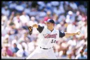Pitcher Allen Watson Anaheim Angels swings at the ball the Detroit- Old Photo