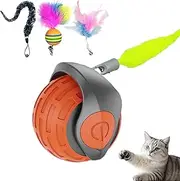 Interactive Cat Ball Toy for Indoor Cats – 2025 Upgraded Smart Rolling Ball, Adjustable Speed & Long Battery Life, Automatic Moving Cat Toy with LED Lights for Active & Playful Cats (Orange)