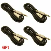 4x 6FT XLR 3-Pin Male to 6.35mm 1/4" Mono Male Mic Microphone Sound Audio Cable