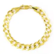 14K Yellow Gold Solid 10mm Concave Curb Cuban Chain Italian Mens Bracelet 8.5"