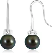 [Angara] Fish Hook Tahitian Cultured Pearl Drop Earrings in Sterling Silver/10ct/14ct Solid Gold for Women | June Birthstone Jewellery