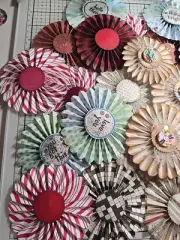 Handmade Paper Rosettes Junk Journal Steampunk Victorian Holiday Birthday 30 pc