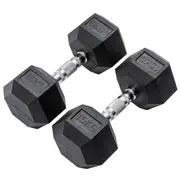 METEOR 15kg Rubber Hex Dumbbells, Hex Dumbbells, Fixed Weight Dumbbells, Gym Weights, Dumbbell Weights (1 Pair)
