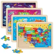 Large US World Earth Solar System Wooden Puzzles for Kids Gift Box(12.2*9.4 i...