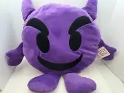 Children's Purple Emoji Throw Pillow 24 in Plush Smiley with Devil Horns