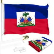 Combo Pack: 6 Ft Tangle Free Spinning Flagpole (White) & Haiti Flag 3x5 Ft