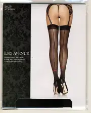 SPANDEX SHEER BLACK BACK SEAM CUBAN HEEL THIGH HIGH STOCKINGS TASSELS MIN BOWS