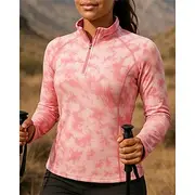 Women's Polo Sweatshirt Hiking top Long Sleeve Stand Collar Top Outdoor Breathable Quick Dry Lightweight Elastic Slim Quarter-Zip Pullover Polyester Pink Green