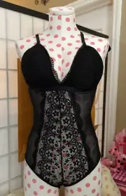 KATHY NWT Wom M/L Blk Bodysuit Lingerie Intimates