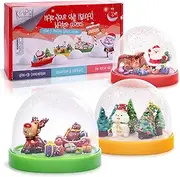 KipiPol Make Your Own Holiday Water Globe Kit – 3X DIY Snow Globe Making Kit w/ 3 Figures, 10 Packs of Modeling Clay for Sculpting, Crafts for Girls Ages 4-6, Arts and Crafts for Kids Ages 4-6-8-12