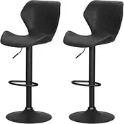 Artiss Bar Stools Stool Set of 2 Kitchen Counter Barstools Dining Chair Chairs Leather Black in 57-78cm Seat Height Floor for Home Bar Dining Room Cafe Outdoor Indoor