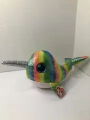 TY Nori Glittery Rainbow Narwhal Plush Stuffed Animal Toy. NWT! Big Blue Eyes