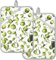 Pot Holders for Kitchen Heat Resistant Green Lime Fruit White Potholder with Pocket Hot Pads for Cooking Oven Mitts 2 Pack