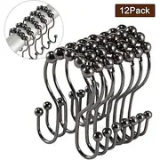 Double Head Shower Curtain Hooks Rings, Stainless Steel Heavy Duty Roller Double Glide Shower Hooks for Bathroom Shower Rod Curtains Liners,Polished Shower Cur