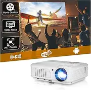 Native 1080P Full HD Projector, WiFi Bluetooth Outdoor Projector, Max 200" Display Smart Home Theater Video Movie Gaming Projector Compatible with HDMI,VGA,USB,Laptop,Fire Stick,iOS,Android Phone
