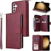 [YocoverTech] for Samsung S24 Plus 5G Case, for Galaxy S25 Plus 5G Wallet Case[9 Card Slots+1 Cash Slot] PU Leather Stand Flip Zipper Wallet Cover[6.7 inch]-Wine Red