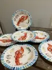 222 Fifth Oceans Bounty Porcelain 6 Luncheon Salad Plates Nautical Lobster NEW