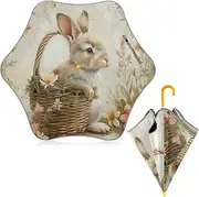 [ODAWA] Kids Umbrella Skeleton Brown Umbrella for Kids Easy Open and Close Wind Rain Protection, Cute beige rabbit, Una talla